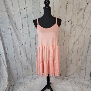 BLUSH Tiered Spaghetti Strap Lace Up Back‎ Detail Summer Dress NWOT Size L